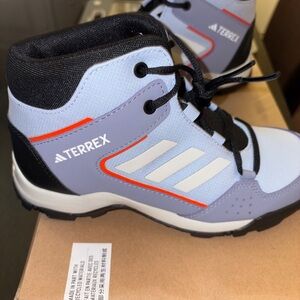Adidas Terrex Hyperhiker Mid Kids Light Blue and Black Hiking Shoes.